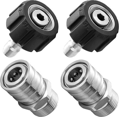 RIDGE WASHER Pressure Washer Adapter Set, Stainless Steel, Gun to Wand, M22 to 1/4'' Quick Connect, 4 Pcs...