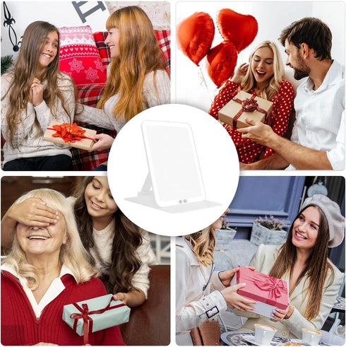 MILEDUO Rechargeable Travel Makeup Mirror with Lights, Foldable Compact Mirror with 1500mAh Battery, 3 Color Light Touch Screen for Travel and Wom...