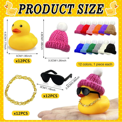 12 Set Mini Ducks with Mini Hats Necklace and Sunglasses Bath Duck Toy for Baby Shower Birthday Swimming Party Gift Favor Decorations...