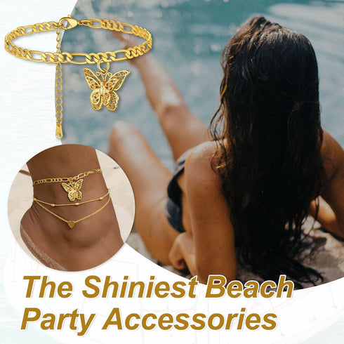 GOLDCHIC JEWELRY Gold Butterfly Anklets for Women,Cute Figaro Chain Ankle Bracelets Foot Chains 8.5+2 Inches...