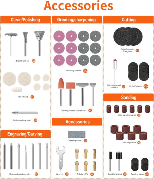HARDELL Rotary Tool Accessories, 227pcs Power Rotary Tool Accessories Kit, 1/8"(3.2mm) Diameter Shanks, Universal Fitment for Easy Cutting, Polish...