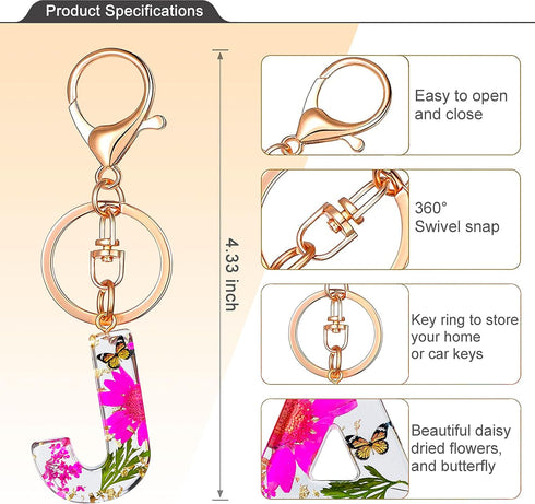 Initial Letter Butterfly Flower Pink Keychain Birthday gifts for Women Girl Backpack Wallet Car Key Cute Bling Keychain...