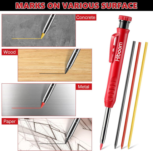 Hiboom 2 Pcs Carpenter Mechanical Pencils Marker with 18 Pcs Refills Construction Woodworking Marking Pens with Built in Sharpener and Protective ...