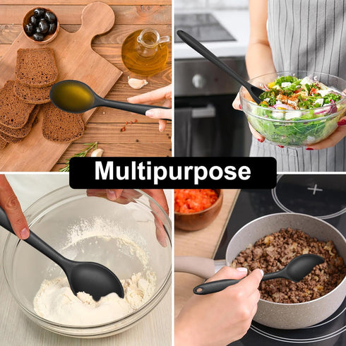 E-far Silicone Cooking Spoon Set of 2, Heat Resistant Kitchen Spoons Utensils Nonstick Mixing Spoon for Baking Stirring Serving, Non-Toxic & Dishw...