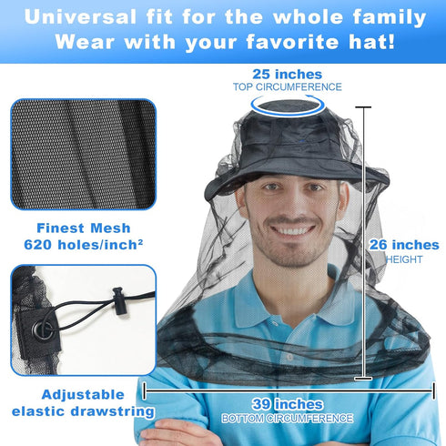 South to East Premium Mosquito Head Net for Insect, 2 Pack, Fly & Bug Protection | Ultra Large & Long, Extra Fine Holes for Camping, Hiking, Finsh...