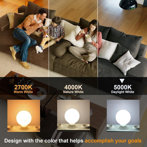 comzler 8 Pack Bathroom Light Bulbs 5000K Daylight, 60 watt Equivalent Light Bulb, E26 Medium Base, G25 LED Globe Light Bulbs for Bathroom Vanity ...