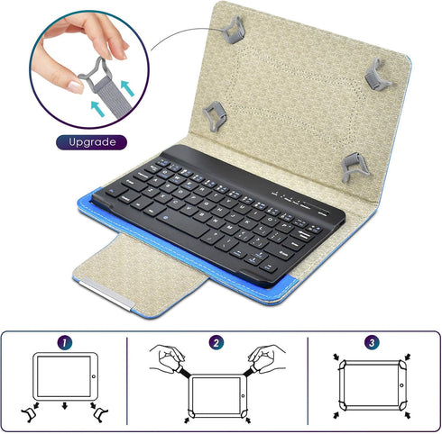 DETUOSI Universal 8.0 inch Android Tablet Case with Keyboard, Removable Wireless Bluetooth Keyboard + PU Leather Folio Book Cover + Stand, Travel ...