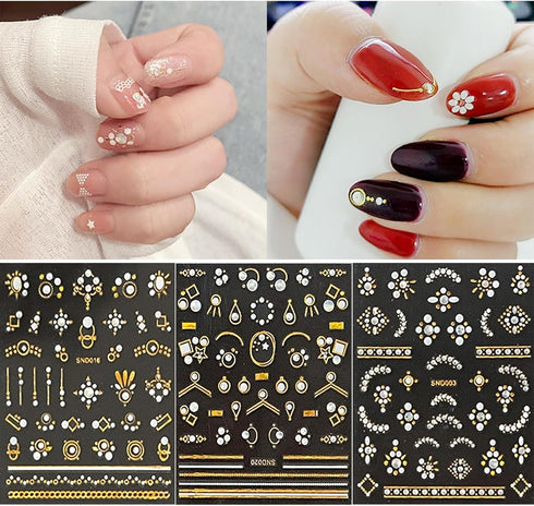 20 Sheets Nail Art Stickers Gold Nail Decals Metallic 3D Self Adhesive Flower Diamond Designs Luxury Nail Stickers Supplies for Women Nail Manicur...