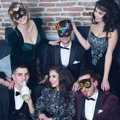 36 Pieces Scratch Paper Animal Masks Scratch Rainbow Masks with Elastic Cords and 12 Pieces Wood Stylus for Costume Dress up Parties Decorations a...