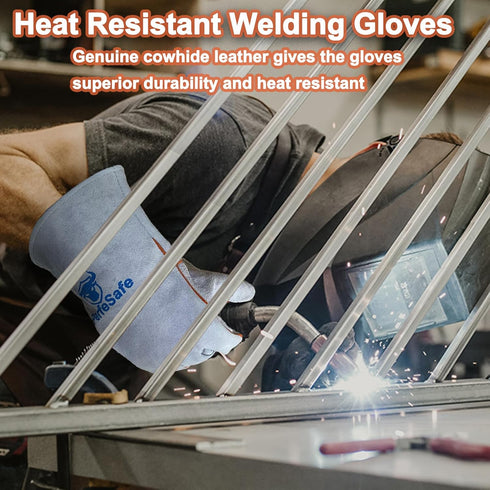 Welding Gloves 16 Inches, 932? Heat Fire Resistant Leather Welding Gloves for Tig/Mig/Stick, Mitts for BBQ/Oven/Grill/Fireplace/Furnace/Stove/Anim...