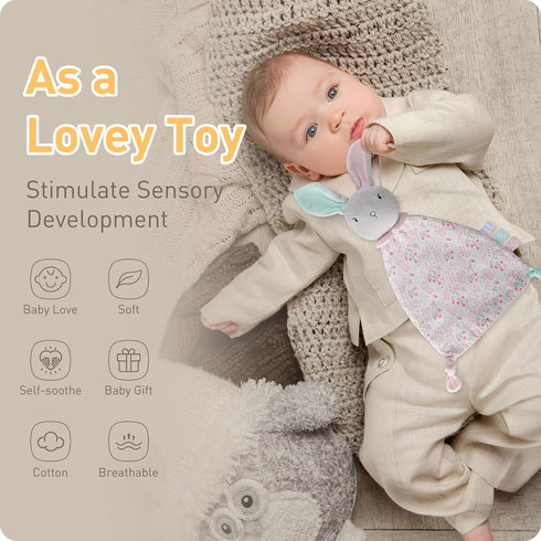 Baby Loveys Bunny Cozy Plush Sensor Security Nursery Blanket Soft Snuggle Toy Stuffed Animals Rabbit Lovies Neutral Presents for Newborns Infant B...