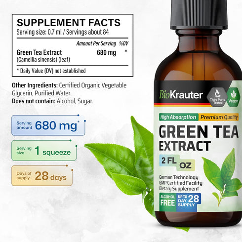 Green Tea Extract Tincture - Organic Green Tea Supplements with EGCG - Antioxidant Source - Immune Support Supplement - Alcohol and Sugar Free - V...