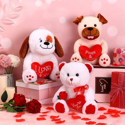 Sumind Valentine Bear Plush Stuffed Animals Gift 10 Inch Cute Plush Animals Heart Holding Soft Plush Toy for Valentine's Day, Mother's Day, Weddin...
