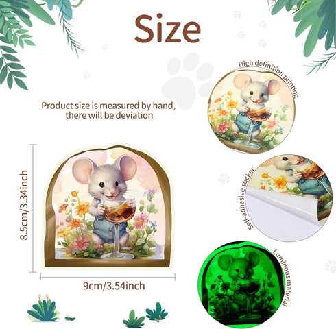 Cute Mouse Hole Wall Decor Sticker Glow in The Dark, Mouse Drinking Wine Funny Wall Art Decals, Adorable Peel and Stick Mice Room Decor, Classroom...