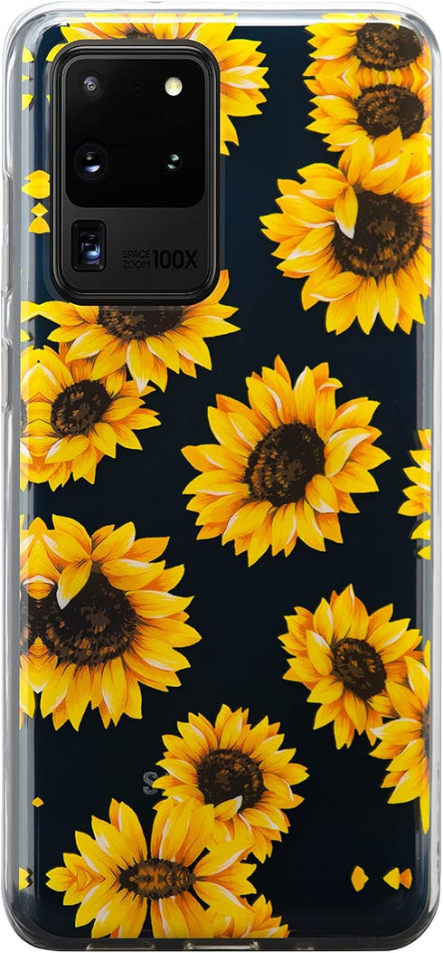 Flower Case for Samsung Galaxy S20 Ultra (6.9"), Floral Pattern Clear Slim Girly Design, Shockproof Protective Hard PC Back with Soft TPU Bumper P...