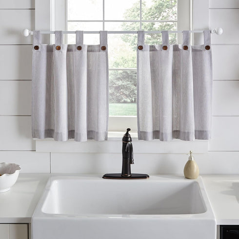 Elrene Home Fashions Tucker Ticking Stripe Tier Window Curtains for Kitchen or Bathroom, 30" x 36", Set of 2, Gray...
