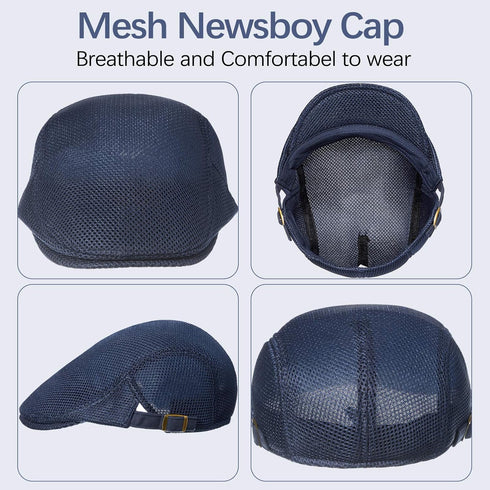 Geyoga 3 Pieces Mesh Newsboy Cap Mesh Breathable Summer Cap Adjustable Newsboy Beret Cap Cabbie Flat Cap...