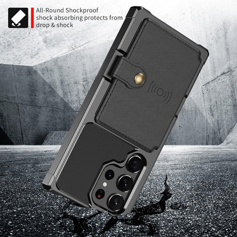 for Samsung Galaxy S22 Ultra Case with Card Holder, Compatible with Magnetic Car Mount, Heavy Duty Shockproof Rugged Soft TPU Back Leather Flip Wa...