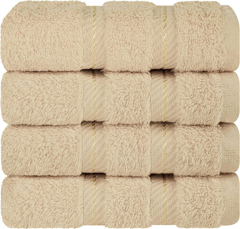 American Soft Linen Luxury Washcloths for Bathroom, 600 GSM 100% Cotton 4 Piece Turkish Wash Cloth Set, 13x13 in Soft Rags for Body and Face, Beig...