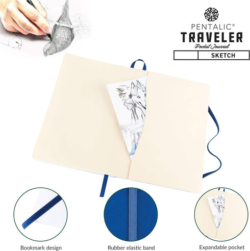 Pentalic 6" x 8" Pocket Sketchbook Traveler Journal, 160 Pages, Royal Blue...