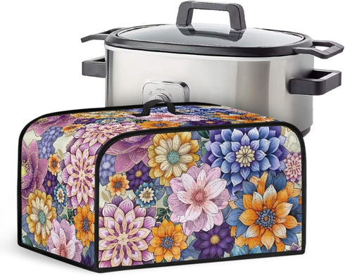 Hippie Flower Slow Cooker Crock Pot Cover Small Appliance Dust Cover Oval Crock Pot Cover with Handle Easy to Clean and Store for Home Kitchen Din...