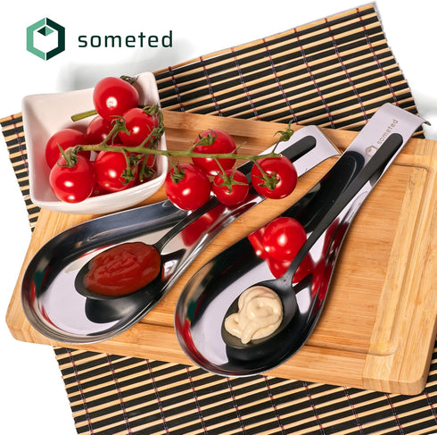 Stainless Steel Spoon Rest-Spatula Ladle Holder Set of 2 Stainless Steel Utensil Spoon Rest Holder Brushed Finish Dishwasher Safe Serving Cooking ...