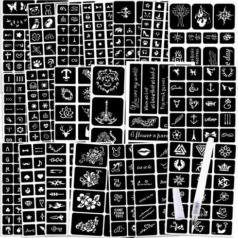 Konsait 629pcs Temporary Tattoos Stencils, Girls and Boys Glitter Tattoo Kit Templates Face Paint Stencils Body Art Stencil Stickers Pack for Adul...