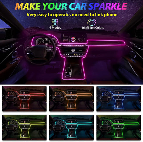 Car Led Strip Lights,Interior Lights,Ambient Lighting Kit With RGB 16 Million Colors Fiber Optics&Music Sync Rhythm,USB Neon Light Accessories for...
