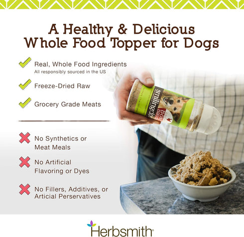 Herbsmith Kibble Seasoning – Freeze Dried Salmon – DIY Raw Coated Kibble Mixer - Dog Food Topper for Picky Eaters, 6.2 oz...