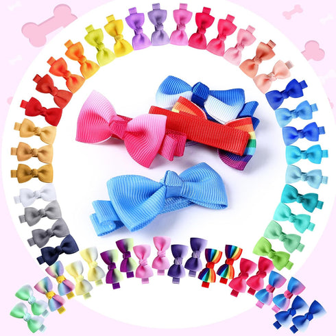 50 Pcs Dog Hair Bows with Clips Puppy Dog Small Bowknot Cute Handmade Small Dog Accessories Pet Grooming Products for Doggies Cat Rabbit Kitten, C...