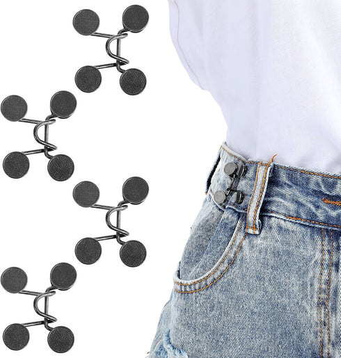 Andibro Pant Waist Tightener, 4 Set Jean Buttons for Loose Jeans, Adjustable Waist Buckle Set Adjustable Waistband Tightener Button for Jeans to M...