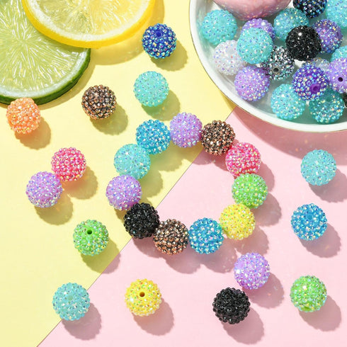 UR URLIFEHALL 50 Pcs Chunky Resin Rhinestone Beads Round Disco Ball Beads 20mm Bubblegum Beads Berry Beads for Making Supplies...