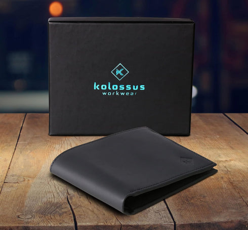 Kolossus Wallet for Men, Full Grain Leather, Minimalist Slim, RFID Blocking, Billfold with 6 Card Slots (Black)...