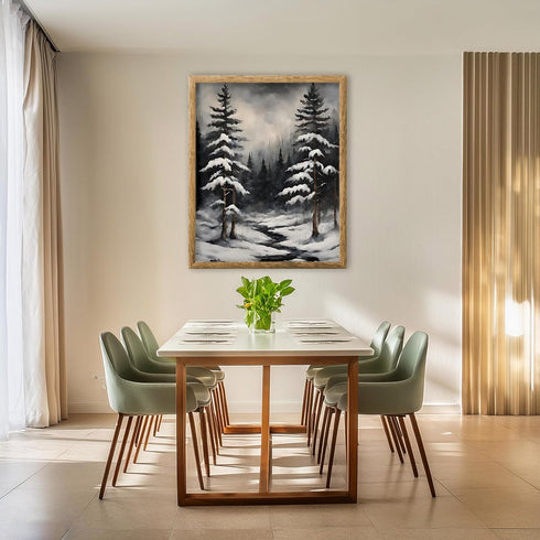 Posterizer 1 pcs-trees and snow in a winter day-in oil painting style-2-Landscape & Nature Art-GIft for Men Women Teens-Dining Room Decor- unframe...