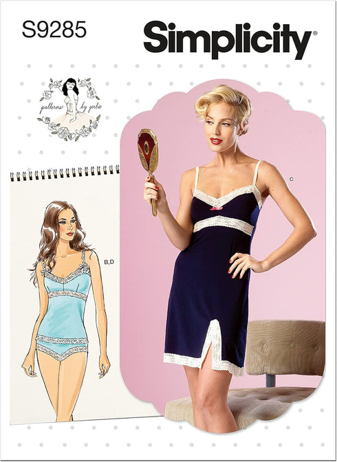 Simplicity Misses' Lace-Trimmed Camisole, Slip, and Underwear Packet, Code 9285 Sewing Pattern, Sizes 14-22, White...