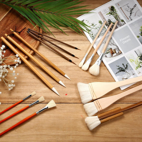 15pcs Pottery Glaze Brushes, Wood Long Handle Artist Fan Paint Ceramic Brushes Set Art Painting Tools for Acrylic Watercolor Pottery Oil Painting ...