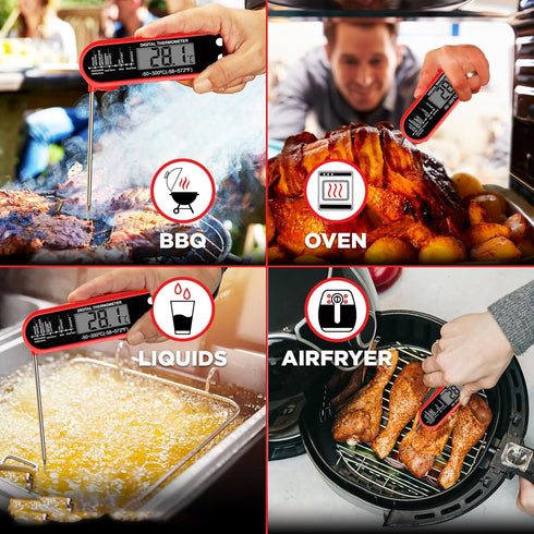 Meat Thermometer Instant Read for Grill and Cooking, Fast & Precise Digital Food Thermometer with Backlight, Magnet, Calibration, and Foldable Pro...