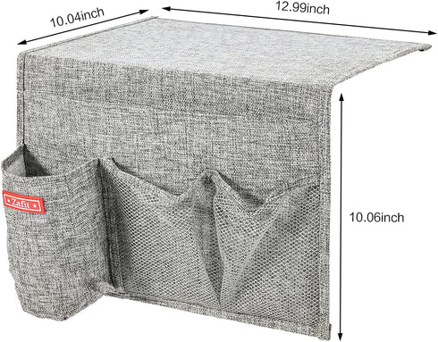 Linen 4 Pockets Bedside Caddy, Bedside Storage Organizer with Water Bottle Holde for Magazine, Remotes, Phone (Grey)...