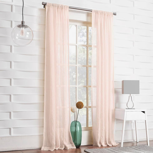 No. 918 Tayla Crushed Texture Semi-Sheer Rod Pocket Curtain Panel, 50" x 84", Blush Pink...