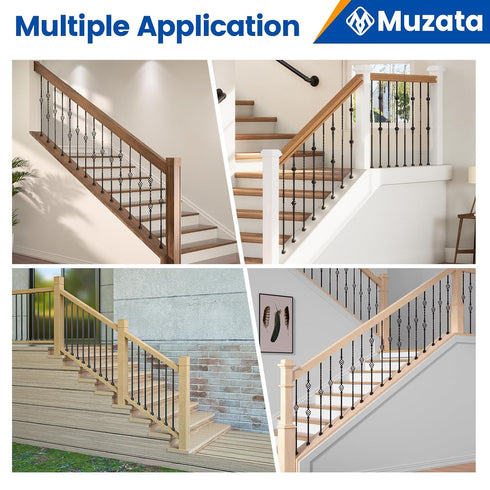 Muzata 10Pack Iron Baluster Shoes Slant Shoes with Screws for 1/2" Square Staircase Baluster Spindle Satin Black Baluster Shoes WT36...