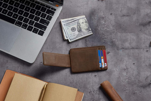 Toughergun Slim Minimalist Wallet for Men with Magnetic Money Clip Leather Wallet, Credit Card Holder RFID Blocking Front Pocket Holds Cash and Ca...
