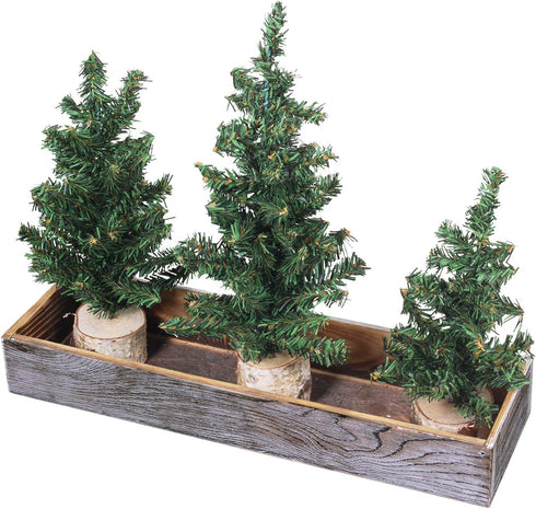 Winlyn 3 Pack Mini Canadian Pine Trees with Wood Bases Artificial Miniature Christmas Trees and Rustic Planter for Holiday Season Tabletop Decorat...