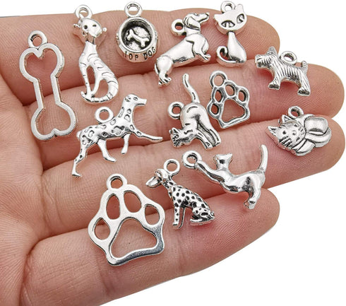 100g(80pcs) Craft Supplies Antique Silver Animals Cat Dog Pet Charms Pendants for Crafting, Jewelry Findings Making Accessory for DIY Necklace Bra...