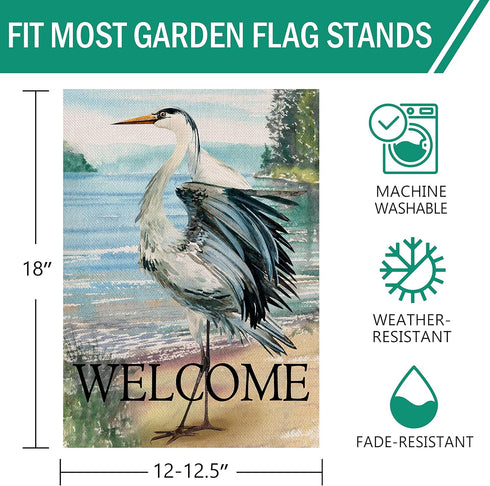 Welcome Spring Summer Seabird Coastal Beach Small Decorative Garden Flag, Blue Heron Yard Bird Sea Lake Ocean Home Outside Decoration, Nautical Tr...