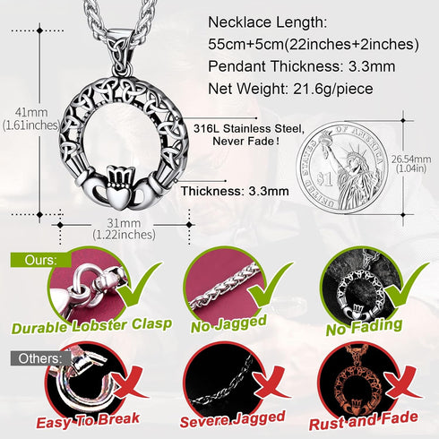 FaithHeart Irish Claddagh/Knot Pendant Necklace for Women Men Stainless Steel/18K Gold Plated Wicca Pentagram Talisman Jewelry Personalized Custom...
