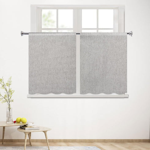 YISURE Linen Textured Short Cafe Tier Curtain, Waterproof Grey Basement Window Curtains Rod Pocket Over Sink for Kitchen Bathroom Farmhouse Laundr...