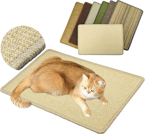 Cat Scratcher Mat, 23.6x15.7” Natural Sisal Scratching Mat with Velcro Tape,Stick on Floor and Wall Cat Scratch Pad Rug, Horizontal Cat Scratch Ma...