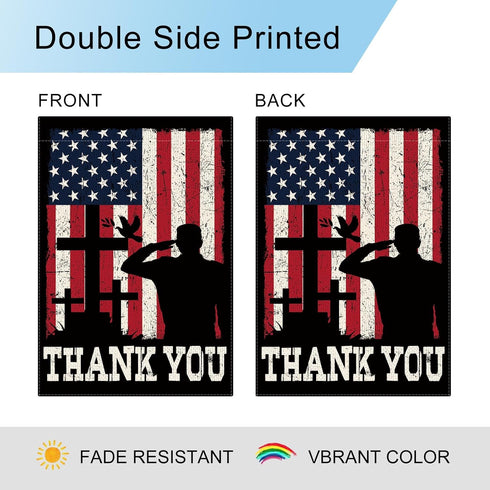 Memorial Day Garden Flag 12×18 Inch Double Sided Vertical Burlap Thank You Military Soldiers Independence Day Veterans Day Garden Flag Farmhouse O...