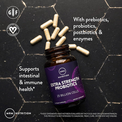 MRM Nutrition Extra Strength Probiotics | Intestinal + immune health | Prebiotics + postbiotics | 25 billion cells | Good bacteria for gut health|...