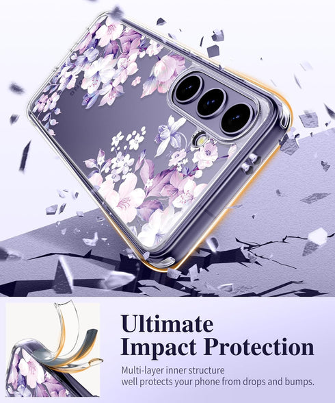 GVIEWIN for Samsung Galaxy S24 Case Floral, with Screen Protector & Camera Lens Protector, Hard PC&TPU Bumper Clear Shockproof Protective Women Ph...